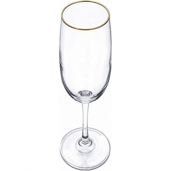 Jogo 6 Taças 200ml Para Champanhe Galáxia Borda Dourada de Cristal Ecológico